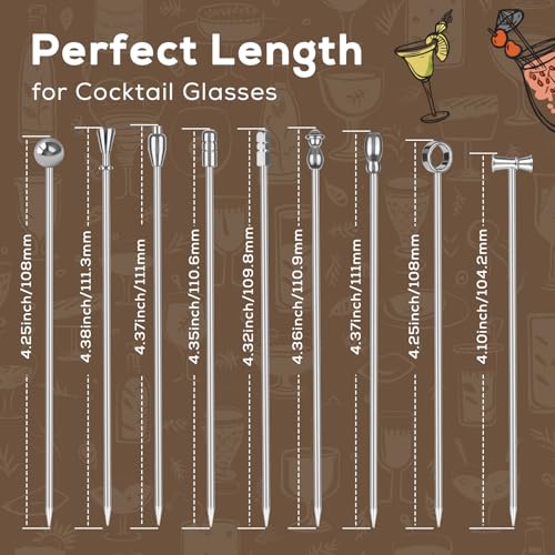 Reusable Stainless Steel Martini Cocktail Picks - 9 Pcs, 4.1 in