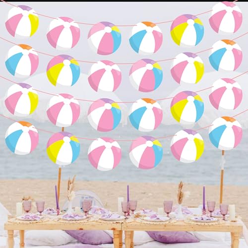 Pink Beach Ball Banner Cutouts - 4PCS Summer Party Decor