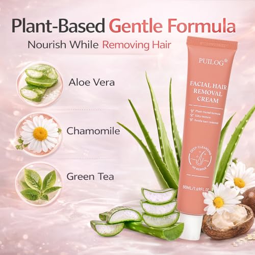 PUILOG Facial Hair Removal Cream for Women - Painless Sensitive Skin Formula