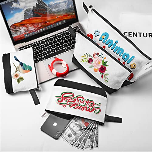 Sinzip Cotton Canvas Makeup Bag with Strap & Bottom - Small, White/Black