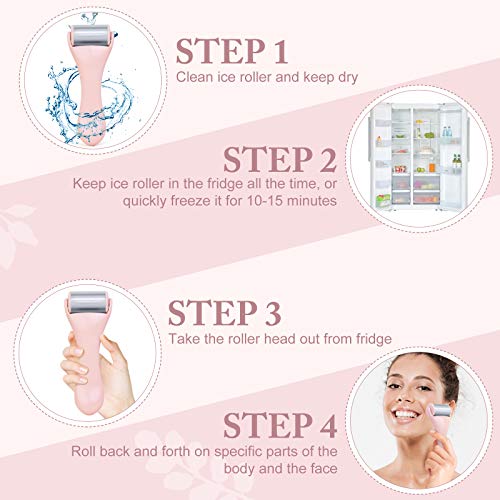 MAANGE Pink 2-Piece Stainless Steel Face & Eye Ice Rollers for Puffiness Dark Circles Migraine Relief
