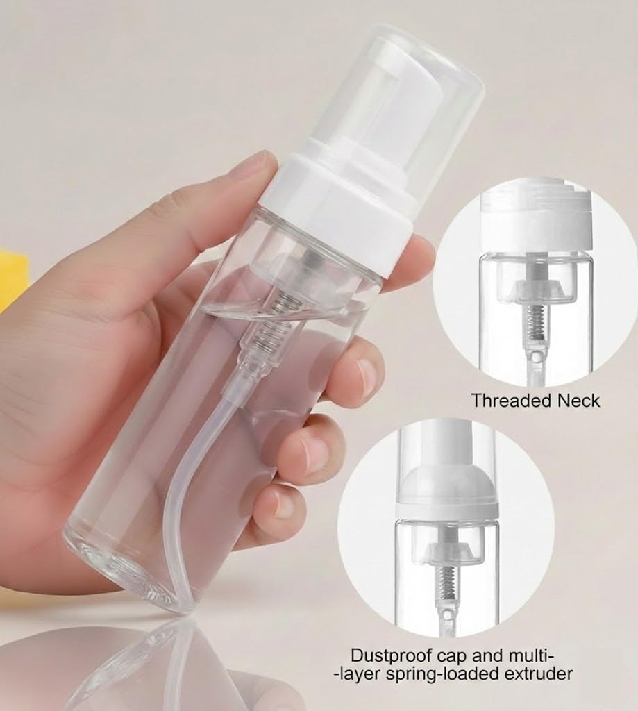 3-Pack Travel-Sized Foaming Pump Bottles - Empty Foaming Liquid Soap Dispensers - for Refillable Travel Hand Soap Shampoo Foaming Castile Cosmetics - BPA Free (100ml/3.3oz) (Clear)