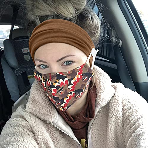 Huachi Headbands with Mask Buttons - No Slip Elastic Ear Protection Women Men, Pack of 4