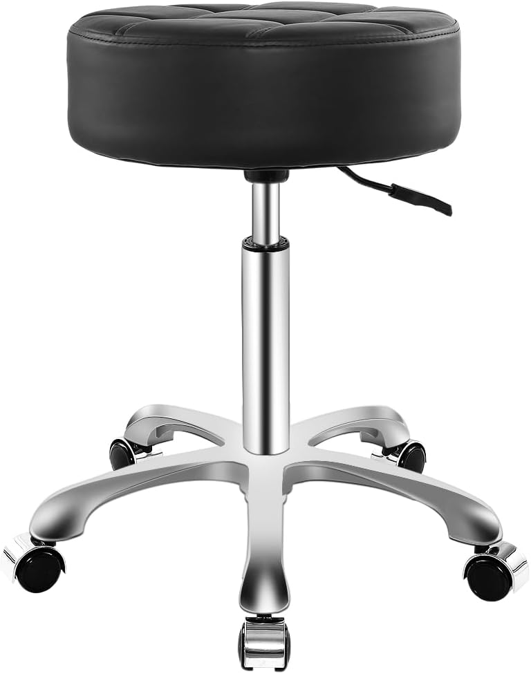 Rolling Stool with Wheels - Heavy-Duty Hydraulic Chair for Estheticians, Tattoo Artists | Black Cushion