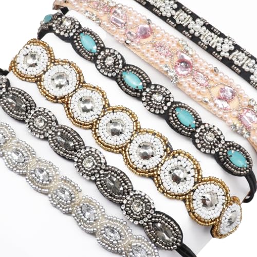 6PCS Handmade Rhinestone Beaded Headbands for Women