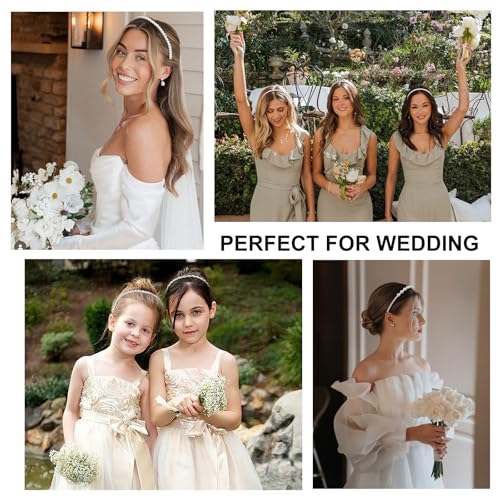 Pearl Headbands for Women 5-Pack Bridal Hair Accessories Non Slip Elegant Hairbands
