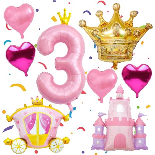 Princess Birthday Balloons Set - Pink Crown, Castle & Carriage