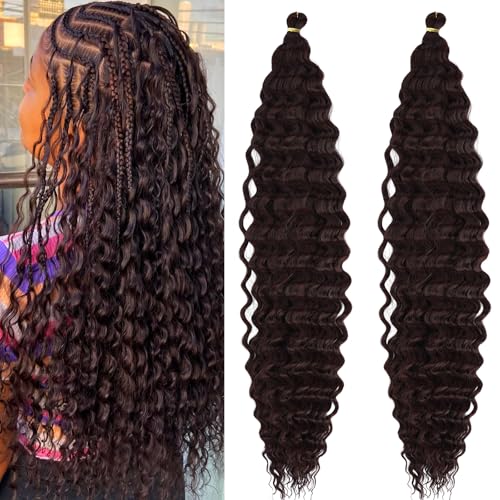 UPruyo Wavy Crochet Hair 24 Inch Brown Boho Curly Braiding Hair Pack of 2