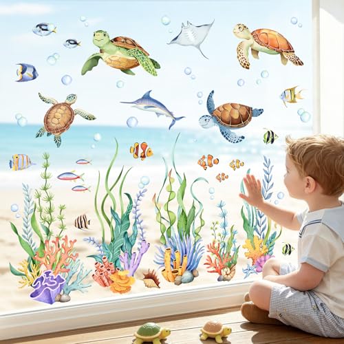Sea Turtle Window Clings - Double-Sided Ocean Decals for Kids