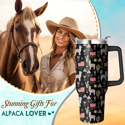 40 Oz Stainless Steel Llama Tumbler with Handle & Straw