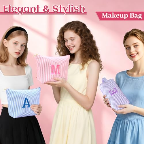 Personalized Initial Makeup Bag Set, Embroidered Letter S Cosmetic Pouch