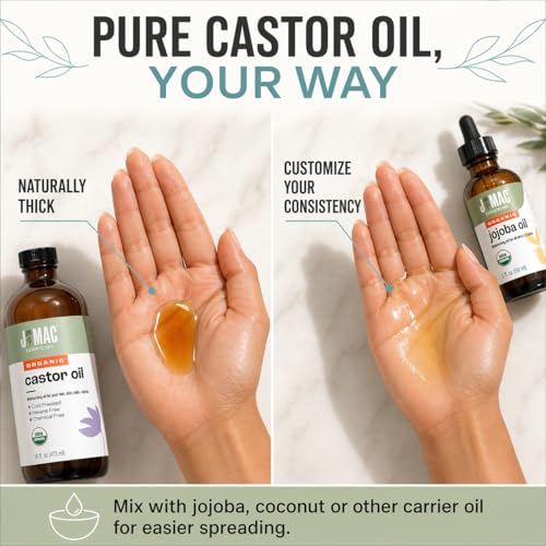 Organic Castor Oil Cold Pressed 8 oz - USDA Certified, Hexane Free