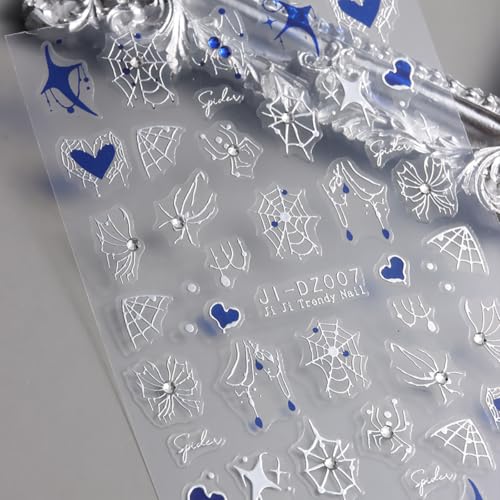 BYJKYEN Halloween Spider Web & Rhinestone Nail Stickers Pumpkin-11 6 Sheets
