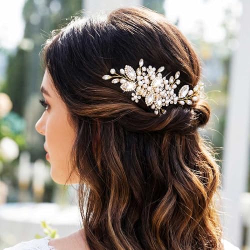 GORAIS Rhinestone Bridal Hair Comb - Gold Wedding Hair Accessory