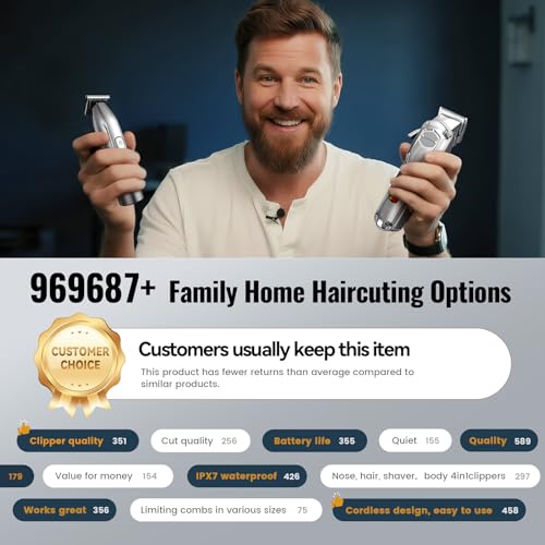Jack & Rose Hair Clippers for Men Set Professional, Cordless Men Hair Trimmer, Electric Shavers, Barber kit, 4 in 1,LED Display, for Nose, Body, Bald Head