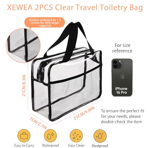 XEWEA 2PCS TSA Approved Clear Travel Toiletry Bags for Men & Women - Middle Size