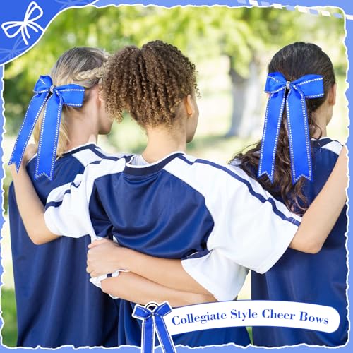 Royal Blue Cheer Bows 12 pcs Collegiate Style Rhinestone Ponytail Holders Girls Teens