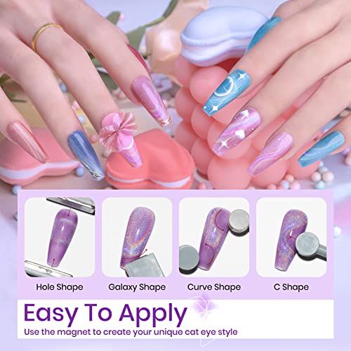 12 Colors Rainbow Cat Eye Gel Nail Polish Set - Holographic Effects