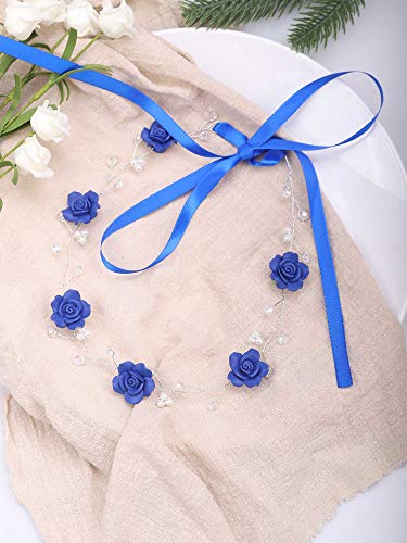 Missgrace Navy Blue Bridal Headband with Crystals & Silver Wire - Ivory & Blue Variations
