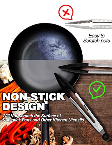 Anaeat Non-Stick Silicone Kitchen Tongs Set of 3 - 7", 9", 12" - Heat Resistant to 480°F