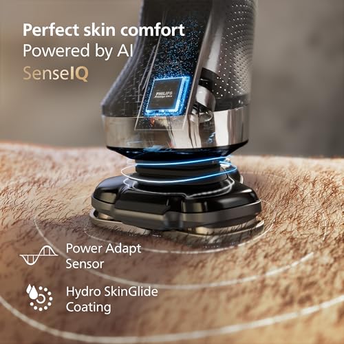 Philips Norelco Shaver i9000, Wet & Dry Electric Shaver, Ink Black, SenseIQ Technology, Triple Lift & Cut System, 360 Rotating Dual SteelPrecision Precision Blades, Nose Trimmer, Model X9000/90