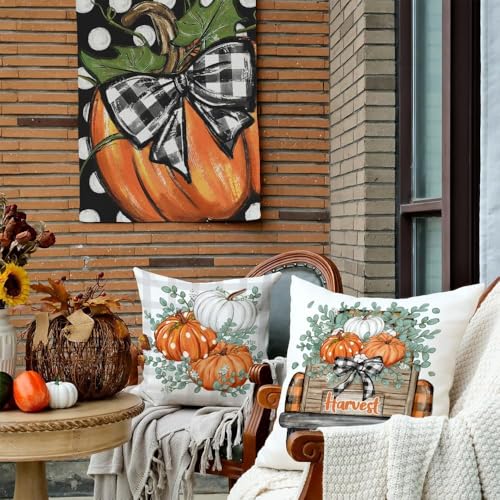 Fall Eucalyptus Pumpkin Truck Pillow Covers Set of 4 - 18x18