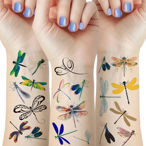 Colorful Dragonfly Temporary Tattoos - 60 Waterproof Body Stickers