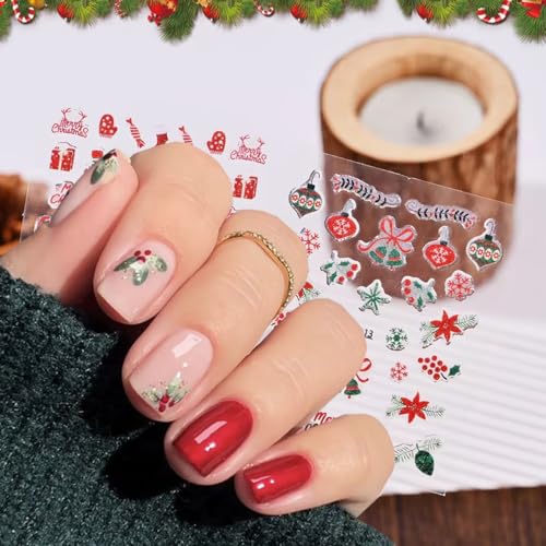 KZBTRBT Colorful Glitter Christmas Nail Art Stickers 3D Snowflake Santa Reindeer Cute Decals - 33