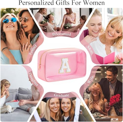 Personalized Initial Clear Makeup Bag Pink A – WHHJM Travel Cosmetic Bag