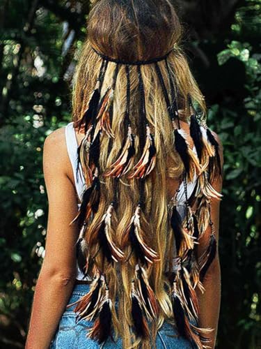 GORTIN Boho Feather Headband for Women - Hippie Indian Costume Hair Accessory