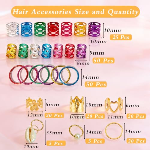 220 Pcs Gold & Colorful Hair Jewelry Set for Braids & Locs