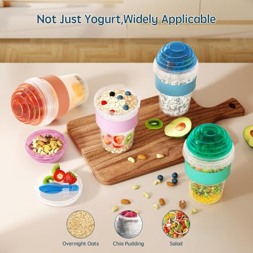 Lazyshine 4 Pack Reusable Yogurt Parfait Cups with Lids - 20 oz Plastic Containers for Overnight Oats & Snacks
