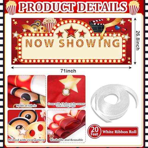 Movie Night Party Decorations Set with Now Showing Banner & Cutouts