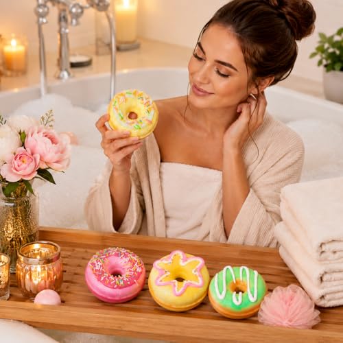 Jaolee Donut Bath Bomb Gift Set - 4 Pack Natural Fizzy Spa Bath Bombs