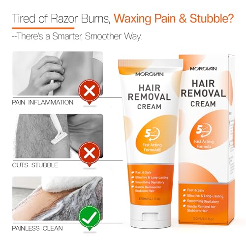 Morovan Painless Hair Removal Cream 4.1oz for Smooth Skin