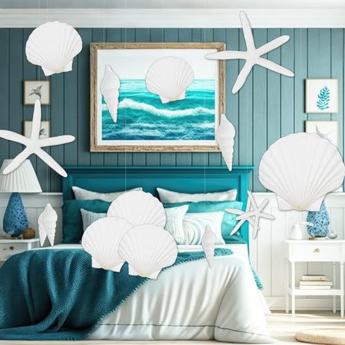 24 Pcs Coastal Beach Themed Hanging Decorations - Starfish & Seashell Cutouts