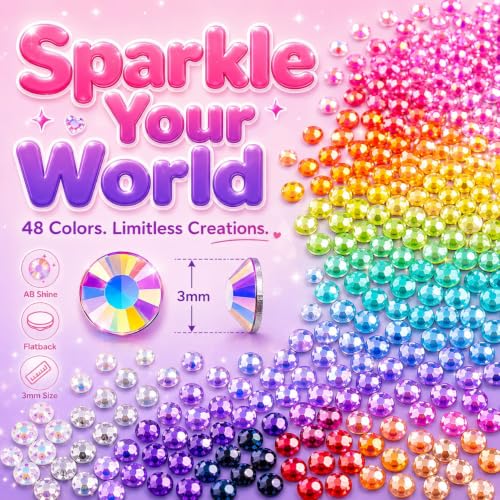 Redtwo 60,000 Pcs 3mm Flatback AB Rhinestones Bedazzling Kit