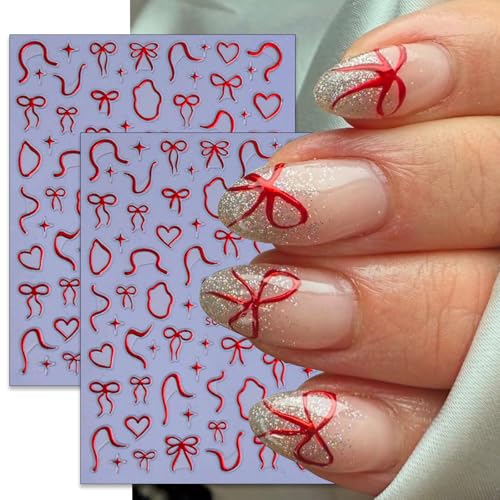 LBPEPAMZ 3D Valentine Nail Stickers - Gold Silver Red Bow Love Decorative Decals for Nails, 8 Sheets - Style 29
