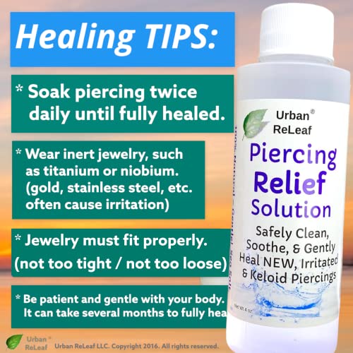Urban ReLeaf Piercing Relief Solution - Natural Aftercare for New Piercings, 4 oz