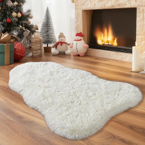 2x3 Cream White Fluffy Rug - Soft, Non-Slip Shag for Bedroom