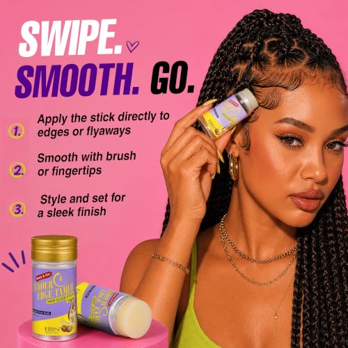 EBIN NEW YORK 24H Edge Tamer Hair Wax Stick Original 2.7 Fl Oz - Strong Hold & No Residue