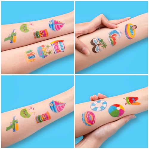 60 Pre-Cut Summer Temporary Tattoos for Kids - Hawaiian Designs