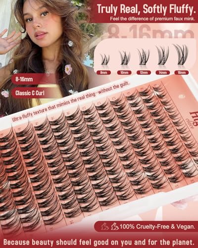 Higu Clace DIY Lash Clusters Kit D10 - 144pcs Natural C Curl Eyelash Extensions with Bond, Seal & Tweezers for Beginners