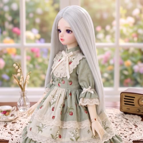 M MISS U HAIR Sliver Grey Long Straight 8-9 Inch BJD MSD Wig Center Parting for DIY Doll Styling