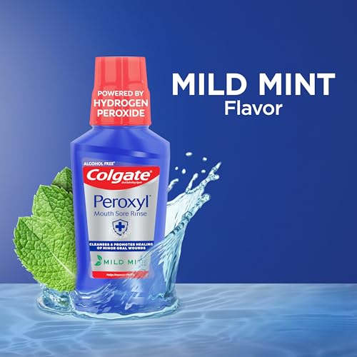 Colgate Peroxyl Antiseptic Mouth Sore Rinse, Alcohol-Free, Mint, 16.9 fl oz (Pack of 1) - Promotes Healing of Oral Wounds