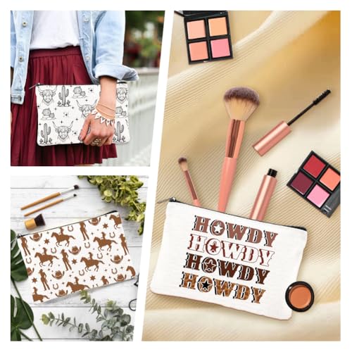 Western Cowboy Cactus Canvas Makeup Bags - Set of 4, Travel Organizer with Zipper, Western Themed Cosmetic Pouches