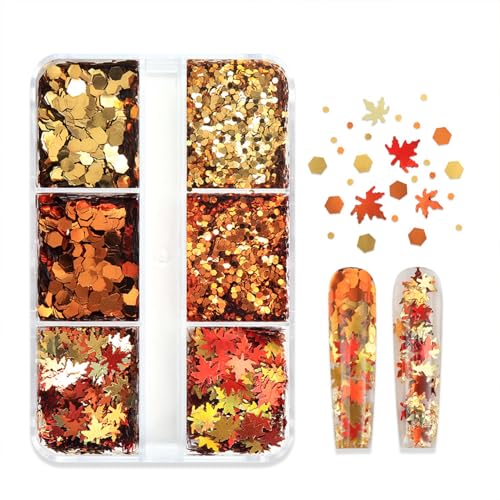 Vopintpy Fall Glitter Sequins 1757 - Autumn Maple Leaf Nail Art Confetti