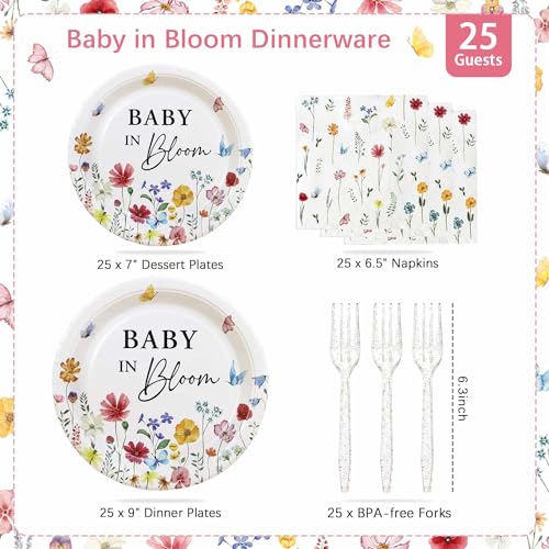 Wildflower Baby in Bloom Baby Shower Plates Set for 25 Guests