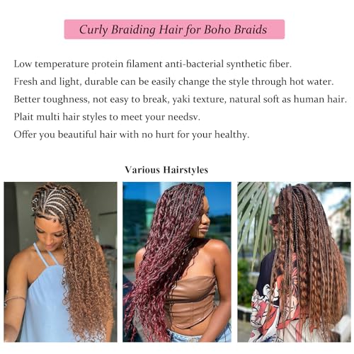 UPruyo Wavy Crochet Hair 24 Inch Brown Boho Curly Braiding Hair Pack of 2