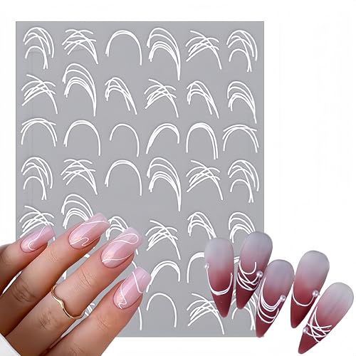 WEIXIWUYU French Line Nail Stickers 8 Sheets Metallic Self-Adhesive Nail Art for Women & Girls - French Lines